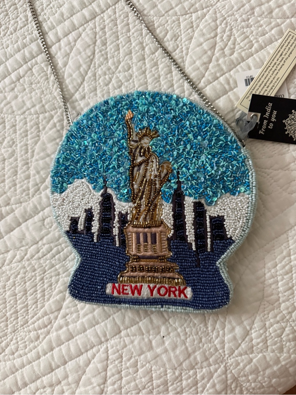 Beaded New York Statue of Liberty Ornament Bag - Blue